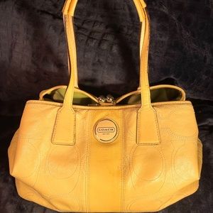 Pale Yellow Patent Leather Coach Shoulder Bag